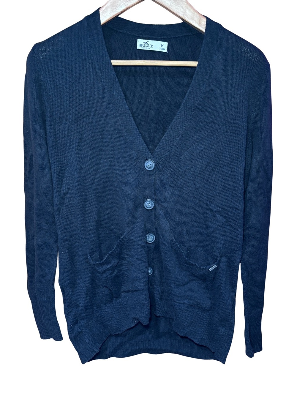 Hollister Women’s V-Neck Button Front Cardigan Sweater w/ Pockets Black M